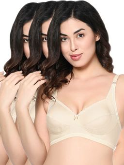 Bodycare - Women Seamed Non Padded Full Coverage Bra B Cup-6592 - Pack Of 3 - Nude
