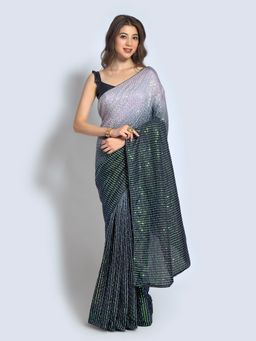 Odette - Grey Georgette Designer Embellished Saree with Unstitched Blouse