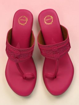 Dhaga - Pink Fuchsia Block Heel Kolhapuri