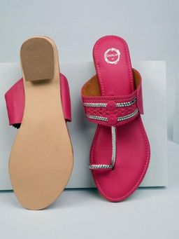 Dhaga - Pink Fuchsia - One Inch Heel Kolhapuri