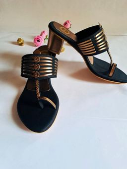 Dhaga - Black Charm Kolhapuri Heels With Heels