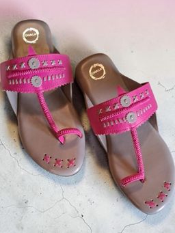 dhaaga - Pink Kolhapuri Flats For Women