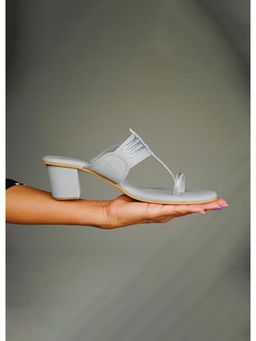 Dhaga - Grey Block Heel Kolhapuri