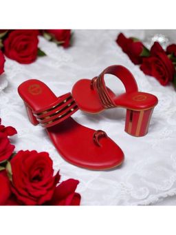 Dhaga - Red Stripped Block Heel Kolhapuri