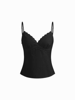 Cider - Lace Trim Women V-Neck Regular Fit Cami Top Black