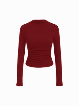 Cider - Cotton-Blend Women's Ruched High Neck Thermal Top Wine