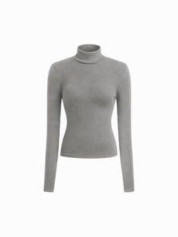Cider - Cotton-Blend Women's Regular Fit Turtle Neck Thermal Top Grey