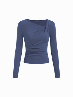 Cider - Women's Cotton Blend Regular Fit Asymmetrical Thermal Top Blue