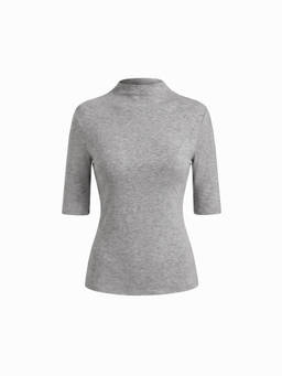 Cider - Cotton-Blend Women's Regular Fit Stand Collar Thermal Top Grey