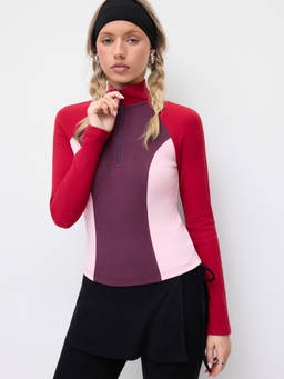Cider - Cotton-Blend Women's Slim Fit Half-Zip Thermal Top Burgundy