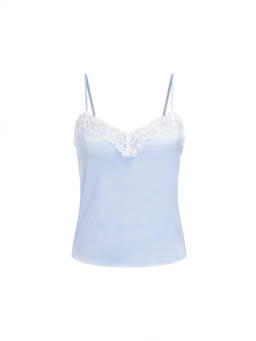 Cider - Satin Lace Panel Women V-Neck Cami Top Blue