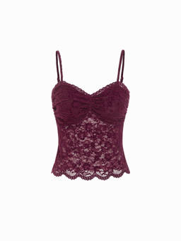 Cider - Floral Lace Women's Sweetheart Ruched Lace Camisole Purple