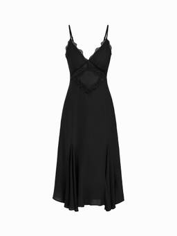 Cider - Lace Panel Women’s V-Neck A-Line Nightdress Black