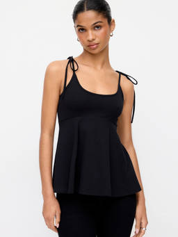 Cider - Cotton Blend Women Tie-Shoulder Square Neck Babydoll Black