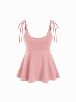 Cider - Cotton Blend Women Tie-Shoulder Square Neck Babydoll Pink