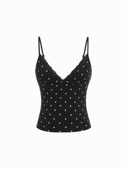 Cider - Lace Trim Women V-Neck Slim Fit Cami Top Black