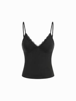 Cider - Lace Trim Women V-Neck Slim Fit Camisole Black