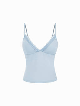 Cider - Lace Trim Women V-Neck Slim Fit Cami Top Light Blue