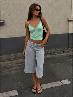 Cider - Lace Trim Women V-Neck Slim Fit Cami Top Green
