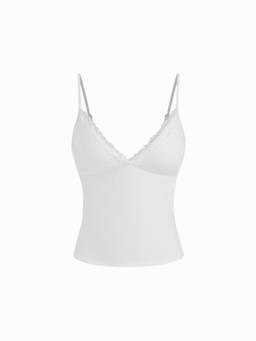 Cider - Lace Trim Women V-Neck Slim Fit Camisole White