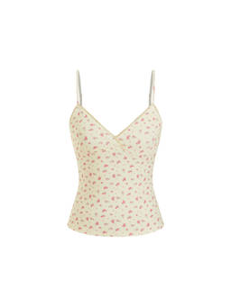 Cider - Lace Trim Women’s Floral V-Neck Slim Fit Cami Top Yellow
