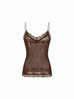 Cider - Textured Lace Women’s V-Neck Lace Camisole Brown