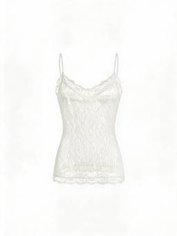 Cider - Textured Lace Women’s V-Neck Strappy Lace Camisole White