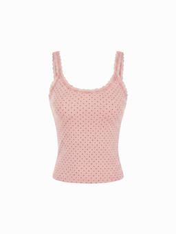 Cider - Lace Trim Women Cotton Blend Scoop Neck Cami Top Pink