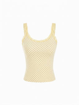 Cider - Lace Trim Women’s Polka Dot Scoop Neck Camisole Yellow