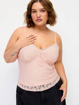 Cider - Lace Textured Women Sweetheart Neck Lace Camisole Light Pink