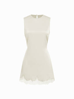 Cider - Satin Women's Sleeveless Scallop Lace Trim Nightdress Beige