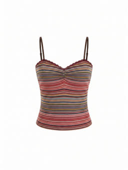Cider - Lace Trim Women Ruched Sweetheart Neck Cami Top Multi-Color