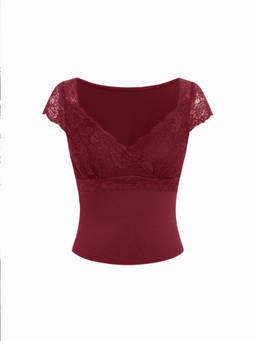Cider - Lace Trim Women's Sweetheart Neck Regular Fit Camisole Wine