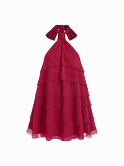 Cider - Chiffon Women's Halter Neck Ruffle Babydoll Wine