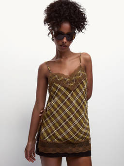 Cider - Lace Trim Women Printed V-Neck Lace Camisole Brown
