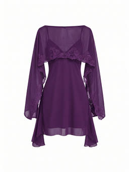 Cider - Chiffon Lace Women's Floral Embroidered Babydoll Set Purple