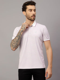 Cantabil - Men Purple Striped Half Sleeves Polo T-Shirt