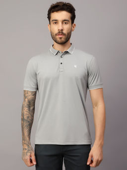 Cantabil - Men Grey Solid Half Sleeves Polo T-Shirt