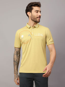 Cantabil - Men Yellow Printed Half Sleeves Polo T-Shirt