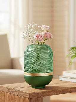 Whispering Homes - Green Contemporary Style Glass Oval Vase