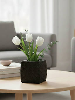 Whispering Homes - Grey Curly Weave Texture Stump Vase