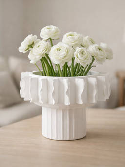 Whispering Homes - White Ceramic Frilled Vase - Small