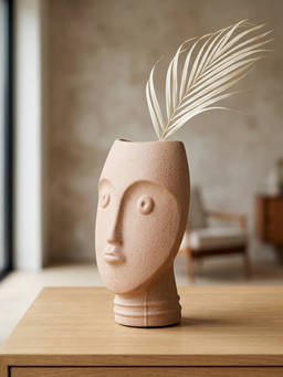 Whispering Homes - Moon Face Ceramic Vase - Orange
