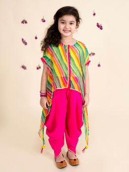 PSPeaches - Girls Yellow Kurta With Dhoti Pants & Jacket (Set of 3)
