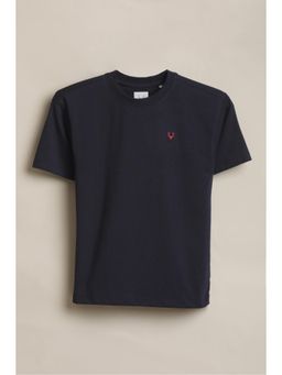 Allen Solly - Boys Navy Blue Solid Crew Neck T-Shirt