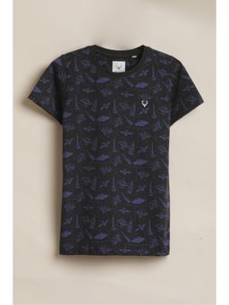 Allen Solly - Boys Black Print Crew Neck T-Shirt