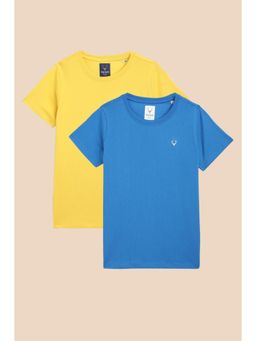 Allen Solly - Boys Blue and Yellow Solid Crew Neck T-Shirt (Pack of 2)