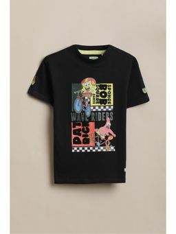 Allen Solly - Boys Black Graphic Print Crew Neck T-Shirt