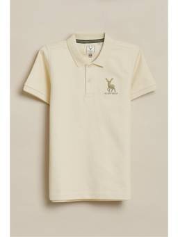 Allen Solly - Boys Cream Textured Polo T-Shirt