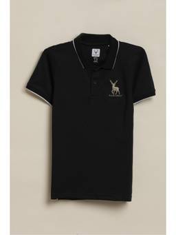 Allen Solly - Boys Black Embroidered Polo T-Shirt